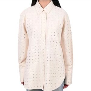 Frame Oversized Denim Rhinestone Shirt Womens XL Button Down Neutral